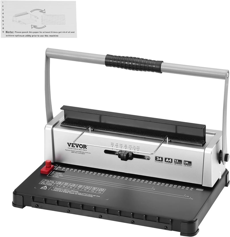 VEVOR Coil Binding Machine, Manual Book Maker 34-Holes Binding 120 Sheets, Punch Binder with Adjustable Side Margin, for Letter Size, A4, A5 - Image 1